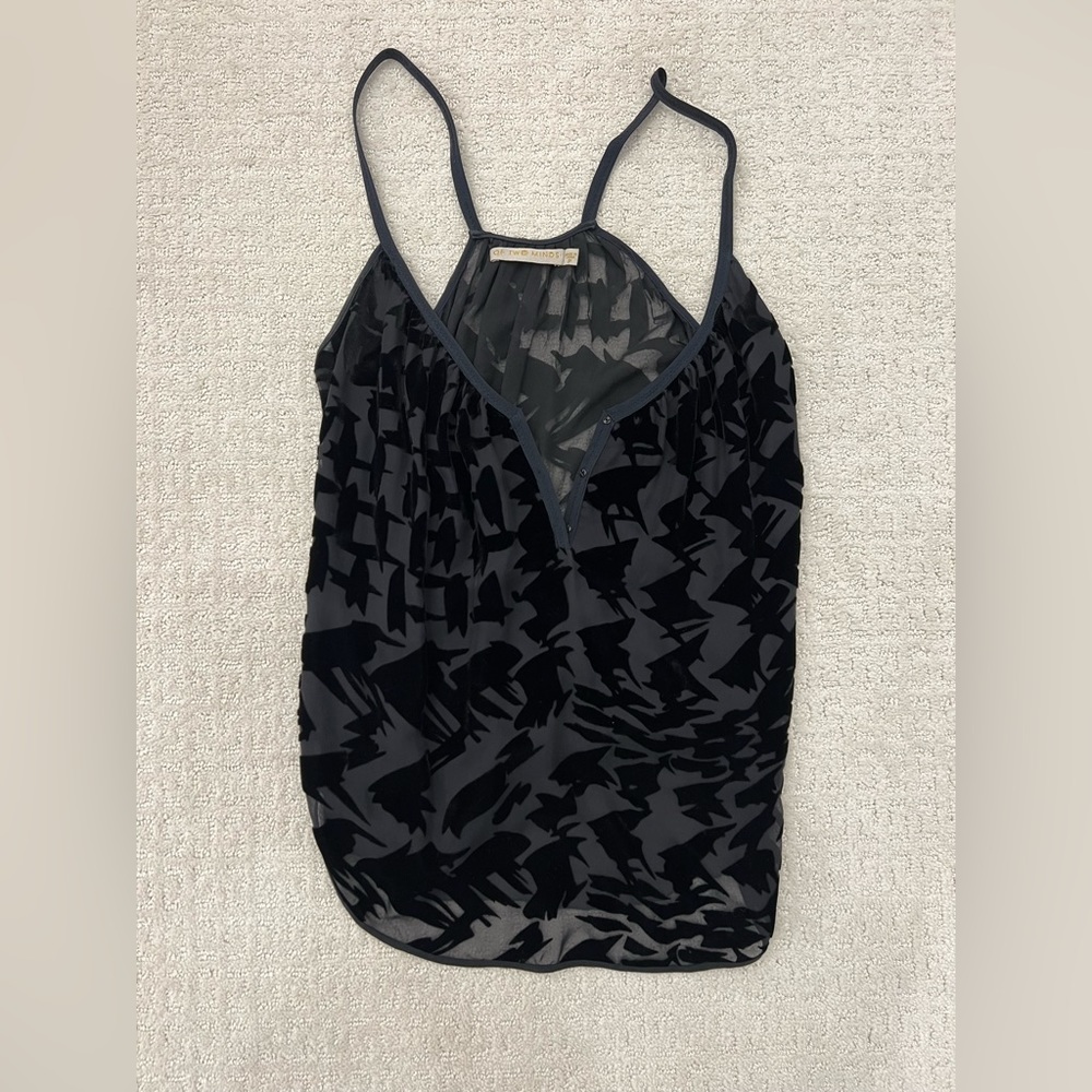 Of Two Minds Black Sheer Velvet Tank Top Blouse Shirt